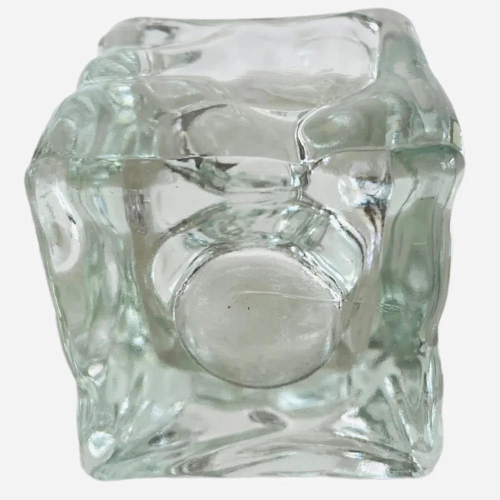 Vintage Clear Molded Glass Candle Holder Tea Light Votive Lantern 3.5 Home Decor